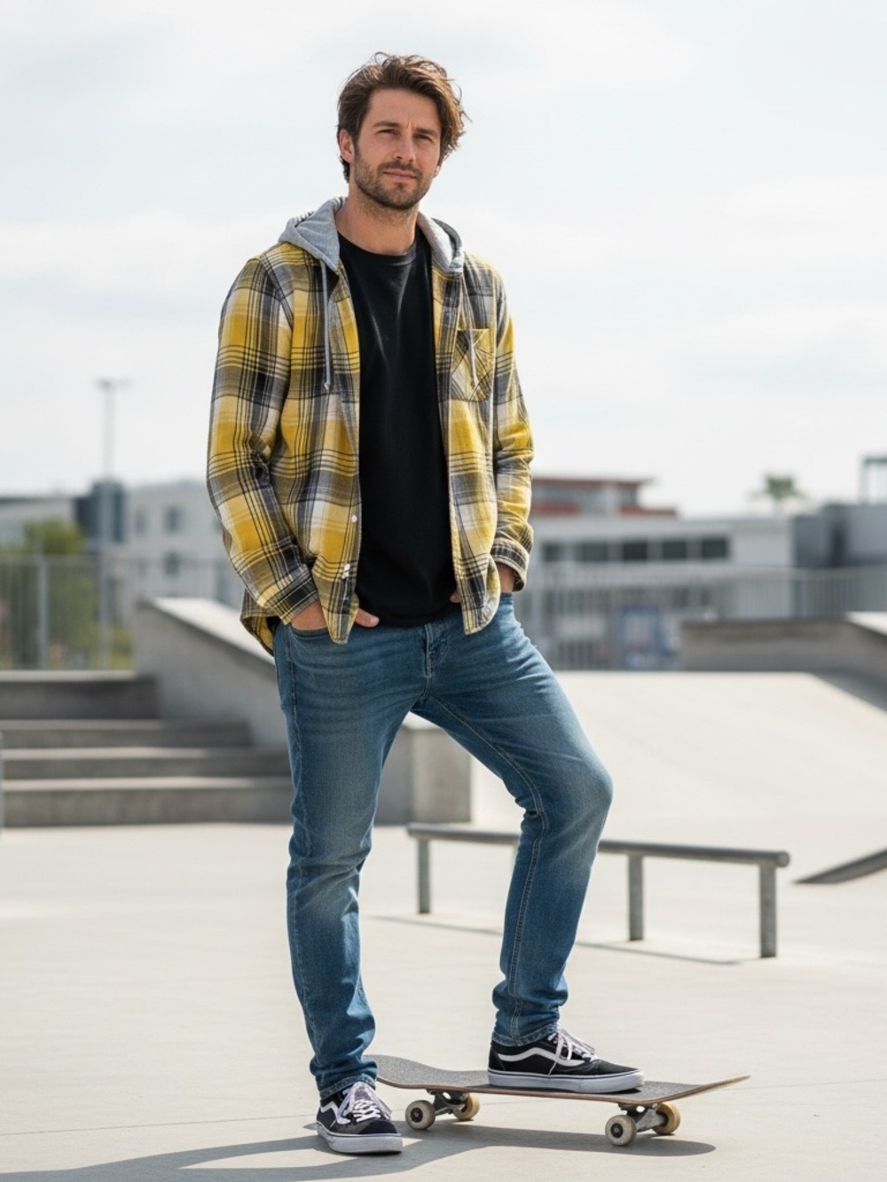 Men's Yellow Plaid Hooded Flannel Shirt - Casual Button-Down